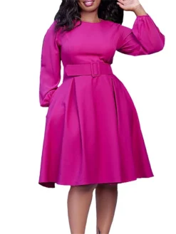 Women's Casual Dress Plain Dress Spring Dress Midi Dress Ruched With Belt Street Daily Holiday Fashion Streetwear Crew Neck Long Sleeve 2023 Regular Fit White Yellow Royal Blue Color S M L XL XXL Size -HANs Plus Size Style Shop ecqzej1692706903562