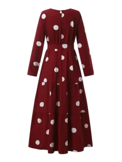 Women's Vintage Dress Kaftan Dress Polka Dot Dress Long Dress Maxi Dress Yellow Wine Navy Blue Long Sleeve Polka Dot Lace Up Spring Fall Winter Crew Neck Muslim Vacation Loose Fit 2023 S M L XL XXL -HANs Plus Size Style Shop eddibb1670928749549