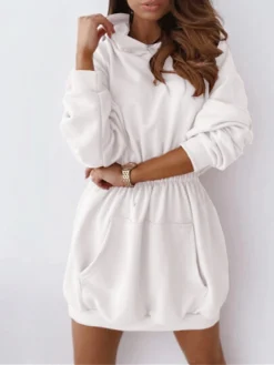 Women's Casual Dress Hoodie Dress Mini Dress Active Daily Outdoor Holiday Vacation Hoodie Pocket Solid Color Regular Fit Black White Pink S M L XL XXL -HANs Plus Size Style Shop eejmzw1695027789639