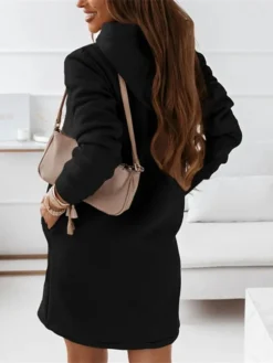 Women‘s Hoodie Dress Winter Dress Knee Length Dress Black Khaki Brown Long Sleeve Fall Solid Color Patchwork Winter Casual Loose S M L XL XXL XXXL -HANs Plus Size Style Shop eerjib1630580491032
