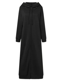 Women's Casual Dress Hoodie Dress Shift Dress Long Dress Maxi Dress Pocket Outdoor Street Daily Active Fashion Hooded Long Sleeve 2023 Loose Fit Black Brown Gray Color S M L XL XXL Size -HANs Plus Size Style Shop efdafl1692776288046