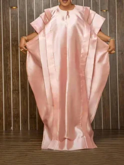 Women‘s Plus Size Curve Casual Dress Shift Dress Kaftan Dress Solid Color Long Dress Maxi Dress Half Sleeve Ruffle Crew Neck Elegant Vacation White Yellow Summer Spring One Size -HANs Plus Size Style Shop efgvdy1677653322180