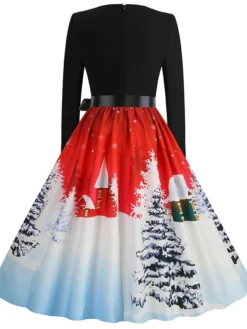 Women's Christmas Casual Dress Vintage Dress Midi Dress Black Blue Wine Long Sleeve Santa Claus Bow Winter Fall Spring Square Neck Vacation Christmas Daily Vacation 2022 S M L XL XXL 3XL -HANs Plus Size Style Shop efwhmb1667637131528