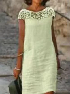 Women's Casual Dress Lace Dress Summer Dress Plain Lace Crew Neck Mini Dress Fashion Streetwear Outdoor Daily Short Sleeve Loose Fit White Summer Spring S M L XL XXL -HANs Plus Size Style Shop egnthh1675670950176