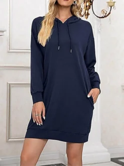 Women's Casual Dress Hoodie Dress Shift Dress Mini Dress Pocket Outdoor Street Daily Active Fashion Hooded Long Sleeve 2023 Loose Fit Black Wine Army Green Color S M L XL XXL Size -HANs Plus Size Style Shop ehpqqh1693558122297