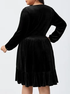 Women‘s Plus Size Curve Party Dress Velvet Dress Cocktail Dress Mini Dress Black Wine Royal Blue Long Sleeve Pure Color Ruched Spring Fall Winter V Neck Fashion Birthday Wedding Guest Vacation 2023 -HANs Plus Size Style Shop eibmfa1692176736881
