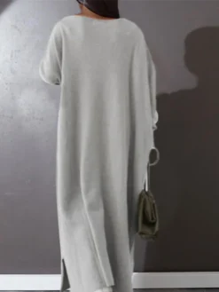 Women‘s Plus Size Casual Dress Caftan Dress Solid Color V Neck Long Sleeve Winter Fall Basic Casual Maxi Long Dress Daily Vacation Dress -HANs Plus Size Style Shop eidjcz1666342640279