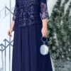 Women's Plus Size Party Dress Lace Dress Cocktail Dress Midi Dress Navy Blue 3/4 Length Sleeve Pure Color Lace Spring Fall Winter Crew Neck Fashion Winter Dress Wedding Guest Vacation 2023 L XL XXL