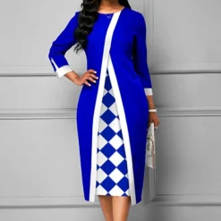 Women‘s Plus Size Curve Party Dress Plaid Crew Neck Print Long Sleeve Winter Fall Elegant Prom Dress Midi Dress Formal Party Dress -HANs Plus Size Style Shop ekdhts1639986913735