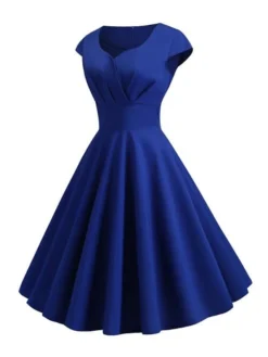 Women's Swing Dress Vintage Tea Dresses Midi Dress Black Yellow Pink Short Sleeve Pure Color Ruched Spring Summer Crew Neck Vintage Daily Weekend Slim S M L XL XXL -HANs Plus Size Style Shop elvvjx1629364276641