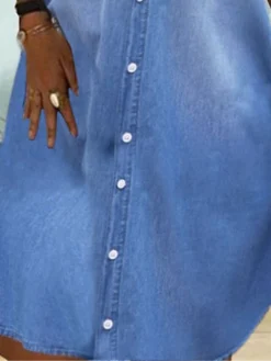 Women's Casual Dress Denim Shirt Dress Midi Dress Denim Fashion Modern Outdoor Daily Shirt Collar Button Pocket Short Sleeve Summer Spring 2023 Regular Fit Blue Plain S M L XL 2XL -HANs Plus Size Style Shop emfdbm1689906407143