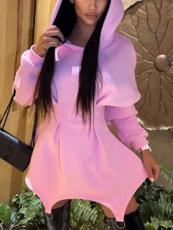 Women's Casual Dress Hoodie Dress Mini Dress Active Vacation Formal Holiday Vacation Hoodie Design Solid Color Slim Black White Pink S M L XL