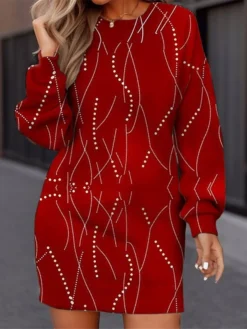 Women's Casual Dress Christmas Dress Sweatshirt Dress Ombre Print Crew Neck Mini Dress Fashion Streetwear Outdoor Christmas Long Sleeve Loose Fit Dark Red Fall Winter S M L XL XXL