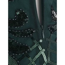 Women's Retro 1920s Sequin Dress Midi Dress Party Halloween Sequins Patchwork Leaf V Neck Long Sleeve Regular Fit Spring Fall 2023 Black Gold S M L XL -HANs Plus Size Style Shop eniijg1692616081588