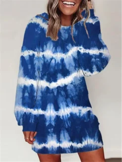 Women's Casual Dress Sweatshirt Dress Winter Dress Tie Dye Print Crew Neck Mini Dress Fashion Streetwear Outdoor Daily Long Sleeve Loose Fit White Yellow Red Fall Winter S M L XL XXL -HANs Plus Size Style Shop enkfsd1692936770518