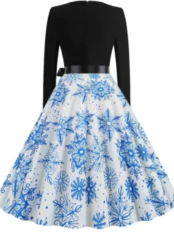 Women's Christmas Retro 1950s Vintage Dress Midi Dress Party Ruched Bow Fruit V Neck Long Sleeve Regular Fit Fall Winter 2023 Deep Green Black S M L XL -HANs Plus Size Style Shop eobyss1695363828934