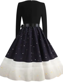 Women's Christmas Party Dress Knee Length Dress Purple Royal Blue Dark Blue Red Black Long Sleeve Elk Tree Bell Bow Print Fall Winter V Neck Vintage Elegant Party 2022 -HANs Plus Size Style Shop eoeheu1663151842701