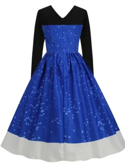 Women's Christmas Swing Dress Vintage Dress Mini Dress Blue Long Sleeve Santa Claus Ruched Winter Fall Autumn Crew Neck Vintage Outdoor Vacation 2022 S M L XL XXL 3XL -HANs Plus Size Style Shop eombrz1667470445993