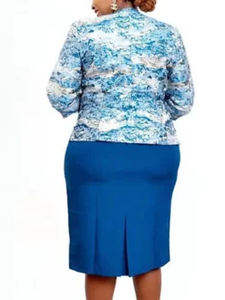 Women‘s Plus Size Curve Work Dress Leaf Crew Neck 3/4 Length Sleeve Spring Fall Stylish Work Knee Length Dress Vacation Going Out Dress -HANs Plus Size Style Shop eppqpj1663740849795