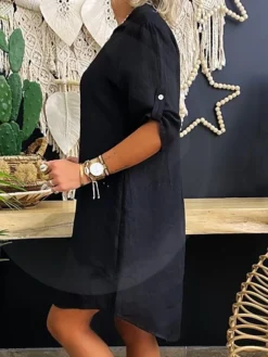 Women's Casual Dress Midi Dress Black 3/4 Length Sleeve Pure Color Summer Spring V Neck Casual Loose Fit 2023 S M L XL XXL -HANs Plus Size Style Shop epwvam1623729721349
