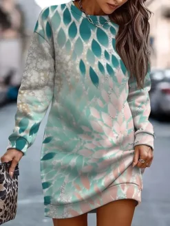 Women's Casual Dress Sweatshirt Dress Winter Dress Floral Print Crew Neck Mini Dress Fashion Streetwear Outdoor Daily Long Sleeve Loose Fit Yellow Pink Blue Fall Winter S M L XL XXL -HANs Plus Size Style Shop epwywy1694077705293