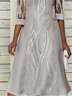 Women's Party Dress Work Dress Formal Dress Midi Dress Gray 3/4 Length Sleeve Floral Summer Spring V Neck Stylish Wedding Guest Fall Dress 2023 S M L XL XXL 3XL -HANs Plus Size Style Shop eqybvo1669453637044