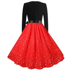 Women's Christmas Knee Length Dress Gray White Black Red Brown Long Sleeve Print Bow Print Fall Winter V Neck Casual Vintage2021 S M L XL XXL 3XL -HANs Plus Size Style Shop erwsvu1629971764116