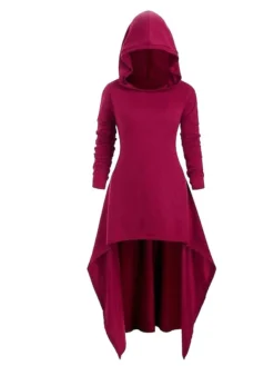 Women‘s Halloween Dress Casual Dress Hoodie Dress Midi Dress Gothic Basic Outdoor Vacation V Neck Pure Color Solid Color Regular Fit Black Red S M L XL XXL