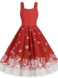 Women's Christmas Midi Dress Black Red Sleeveless Santa Claus Print Spring Summer Spaghetti Strap 2022 S M L XL 2XL -HANs Plus Size Style Shop eshdob1667980441108