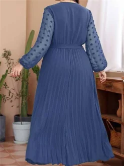 Women's Plus Size Curve Prom Dress Party Dress Wedding Guest Dress Long Dress Maxi Dress Blue Green Long Sleeve Pure Color Lace Up Fall Winter Autumn V Neck Fashion Evening Party Wedding Guest -HANs Plus Size Style Shop etighz1693205377739