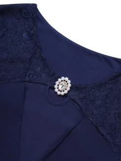 Women‘s Plus Size Curve Work Dress Chiffon Dress Swing Dress Solid Color Long Dress Maxi Dress 3/4 Length Sleeve Lace Layered V Neck Fashion Outdoor Wine Dark Blue Summer Spring L XL XXL 3XL 4XL -HANs Plus Size Style Shop eubgue1681974988657