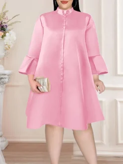 Women‘s Plus Size Curve Party Dress Solid Color Stand Collar Long Sleeve Winter Fall Elegant Formal Mini Dress Party Cocktail Party Dress -HANs Plus Size Style Shop euctwb1669974354123