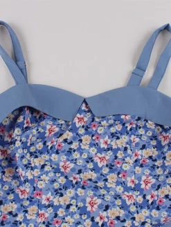 Women's Plus Size Retro 1950s Vintage Dress Mini Dress Daily Holiday Backless Print Floral Spaghetti Strap Sleeveless Regular Fit Spring Fall 2023 Blue XL XXL 3XL 4XL -HANs Plus Size Style Shop eupbyc1693533788086