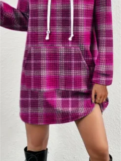 Women's Casual Dress Hoodie Dress Mini Dress Warm Fashion Outdoor Vacation Going Out V Neck Pocket Print Geometric Loose Fit Rose Red S M L XL XXL -HANs Plus Size Style Shop evjbmc1694169078654