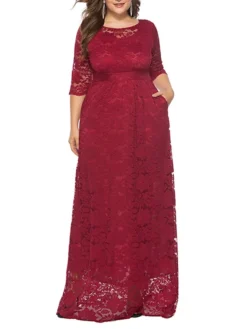 Women‘s Plus Size Curve Party Dress Floral Crew Neck Lace 3/4 Length Sleeve Spring Fall Work Prom Dress Maxi Long Dress Party Daily Dress -HANs Plus Size Style Shop evkwjs1628496514601