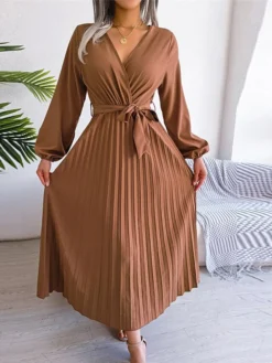 Women's Casual Dress Swing Dress Long Dress Maxi Dress Black Red Royal Blue Long Sleeve Pure Color Lace Up Spring Fall Winter V Neck Fashion 2023 S M L XL -HANs Plus Size Style Shop evmkfb1670581795493