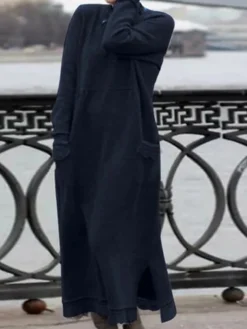 Women‘s Plus Size Curve Casual Dress Pure Color Turtleneck Long Sleeve Fall Winter Casual Maxi Long Dress Casual Daily Dress -HANs Plus Size Style Shop exjpkj1665655929647