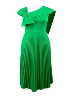 Women‘s Plus Size Curve Party Dress Cocktail Dress Wedding Guest Dress Midi Dress Purple Green Short Sleeve Pure Color Pleated Summer Spring Fall V Neck Fashion Wedding Guest Vacation Summer Dress -HANs Plus Size Style Shop eyjjds1691723460588