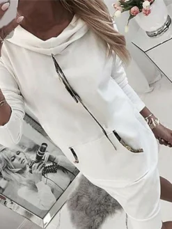 Women's Hoodie Dress Winter Dress A Line Dress Mini Dress White Pink Light Grey Long Sleeve Pure Color Pocket Spring Fall Winter Hooded Stylish Vacation Fall Dress Loose Fit 2023 S M L XL XXL 3XL -HANs Plus Size Style Shop ezzsji1656575601542