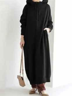 Women's Casual Dress Hoodie Dress Shift Dress Long Dress Maxi Dress Pocket Outdoor Street Daily Active Fashion Hooded Long Sleeve 2023 Loose Fit Black Brown Gray Color S M L XL XXL Size -HANs Plus Size Style Shop fashnp1692776286705