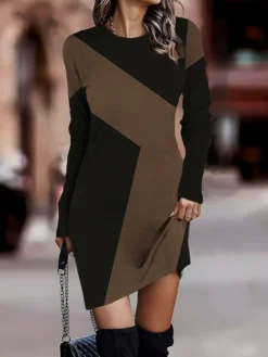 Women's Casual Dress Sweatshirt Dress Mini Dress Active Fashion Outdoor Holiday Vacation Crew Neck Print Geometric Striped Loose Fit Black Royal Blue Blue S M L XL XXL