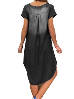 Women's Denim Dress Casual Dress Midi Dress Denim Fashion Casual Outdoor Vacation V Neck Asymmetric Short Sleeve Summer Spring Fall 2023 Loose Fit Black Navy Blue Sky Blue Plain S M L XL 2XL -HANs Plus Size Style Shop fbcqdp1677136747062