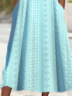 Women's Casual Dress Summer Dress Midi Dress Lace Pocket Outdoor Daily Vacation Fashion Modern Crew Neck Short Sleeve 2023 Loose Fit Light Blue Color S M L XL XXL Size -HANs Plus Size Style Shop fbggvx1684922284456