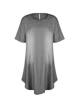 Women‘s Plus Size Curve Denim Dress Casual Dress Shift Dress Gradient Midi Dress Short Sleeve Crew Neck Fashion Daily Black Blue Summer Spring L XL XXL 3XL -HANs Plus Size Style Shop fbjzqk1677490626520