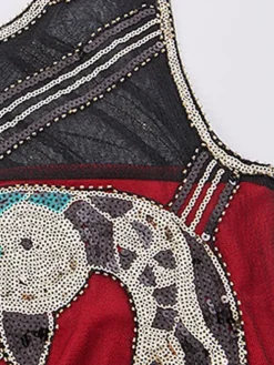 Women's Retro 1920s Fringe Dress Midi Dress Party Holiday Sequins Tassel Fringe Animal Crewneck Sleeveless Regular Fit Spring Fall 2023 Black Red S M L XL -HANs Plus Size Style Shop fbkuxn1693533796686