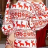 Women's Casual Dress Christmas Dress Sweatshirt Dress Animal Deer Backless Print Off Shoulder Bishop Sleeve Mini Dress Fashion Elegant Home Christmas Long Sleeve Loose Fit Red Green Fall Winter S M L
