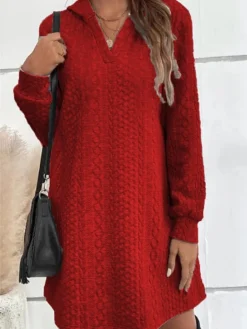 Women's Hoodie Dress Casual Dress Mini Dress Fashion Daily Outdoor Holiday Vacation Hoodie Knit Solid Color Loose Fit Black Red Blue S M L XL XXL -HANs Plus Size Style Shop fbocjh1697541640204