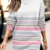 Women's Casual Dress Sweatshirt Dress Winter Dress Stripe Print Crew Neck Mini Dress Fashion Streetwear Outdoor Daily Long Sleeve Loose Fit Pink Fall Winter S M L XL XXL