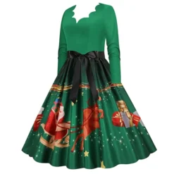 Women's Christmas Party Dress Swing DressKnee Length Dress Green Wine Dark Green Red Black Long Sleeve Santa Claus Elk Snowman Print Fall Winter V Neck Vintage Party Elegant Party 2022 S M L XL XXL -HANs Plus Size Style Shop fcwftx1665475508578
