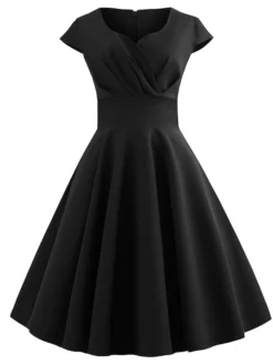 Women's Swing Dress Vintage Tea Dresses Midi Dress Black Yellow Pink Short Sleeve Pure Color Ruched Spring Summer Crew Neck Vintage Daily Weekend Slim S M L XL XXL -HANs Plus Size Style Shop fcxzrk1599445934262